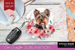 Floral Dog Car Coaster - Flowers Coaster PNG Sublimation Product Image 1