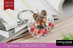 Floral Dog Keychain PNG - Flowers Keychain Sublimation Product Image 1