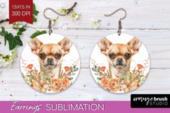 Floral Dog Round Earrings - Flowers PNG Sublimation Product Image 1