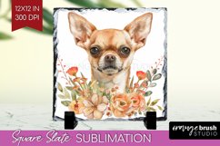 Floral Dog Slate PNG - Flowers Square Slate Sublimation Product Image 1