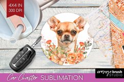 Floral Dog Car Coaster - Flowers Coaster PNG Sublimation Product Image 1