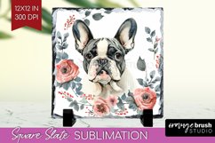Floral Dog Slate PNG - Flowers Square Slate Sublimation Product Image 1
