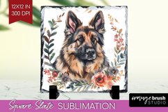 Floral Dog Slate PNG - Flowers Square Slate Sublimation Product Image 1