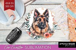 Floral Dog Car Coaster - Flowers Coaster PNG Sublimation Product Image 1
