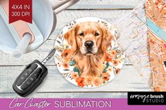 Floral Dog Car Coaster - Flowers Coaster PNG Sublimation Product Image 1