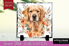 Floral Dog Slate PNG - Flowers Square Slate Sublimation Product Image 1