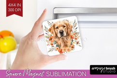 Floral Dog Magnet Sublimation - Flowers Square Magnet PNG Product Image 1