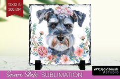 Floral Dog Slate PNG - Flowers Square Slate Sublimation Product Image 1