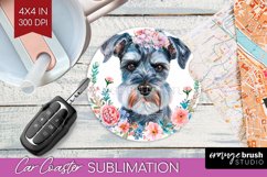 Floral Dog Car Coaster - Flowers Coaster PNG Sublimation Product Image 1