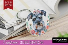 Floral Dog Keychain PNG - Flowers Keychain Sublimation Product Image 1