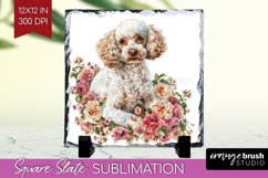 Floral Dog Slate PNG - Flowers Square Slate Sublimation Product Image 1