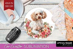 Floral Dog Car Coaster - Flowers Coaster PNG Sublimation Product Image 1