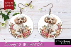 Floral Dog Round Earrings - Flowers PNG Sublimation Product Image 1