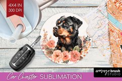 Floral Dog Car Coaster - Flowers Coaster PNG Sublimation Product Image 1