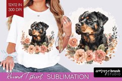 Floral Dog Round Tshirt Background - Flowers PNG Sublimation Product Image 1