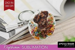 Floral Dog Keychain PNG - Flowers Keychain Sublimation Product Image 1