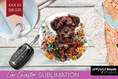 Floral Dog Car Coaster - Flowers Coaster PNG Sublimation Product Image 1