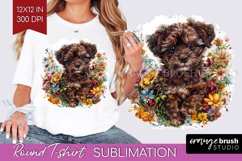 Floral Dog Round Tshirt Background - Flowers PNG Sublimation Product Image 1