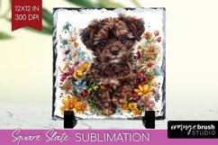 Floral Dog Slate PNG - Flowers Square Slate Sublimation Product Image 1