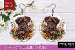 Floral Dog Round Earrings - Flowers PNG Sublimation Product Image 1