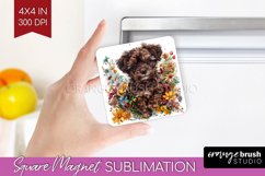 Floral Dog Magnet Sublimation - Flowers Square Magnet PNG Product Image 1