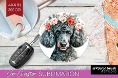 Floral Dog Car Coaster - Flowers Coaster PNG Sublimation Product Image 1