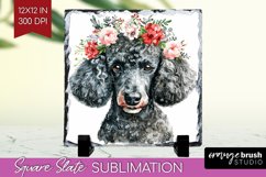 Floral Dog Slate PNG - Flowers Square Slate Sublimation Product Image 1