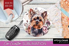 Floral Dog Car Coaster - Flowers Coaster PNG Sublimation Product Image 1