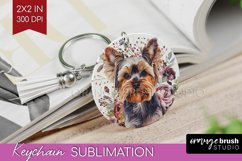 Floral Dog Keychain PNG - Flowers Keychain Sublimation Product Image 1