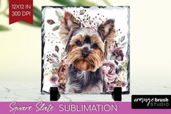 Floral Dog Slate PNG - Flowers Square Slate Sublimation Product Image 1