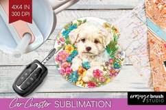 Floral Dog Car Coaster - Flowers Coaster PNG Sublimation Product Image 1
