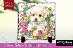 Floral Dog Slate PNG - Flowers Square Slate Sublimation Product Image 1