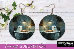 Halloween Earrings - Cute Ghost Round Earring Sublimation Product Image 1