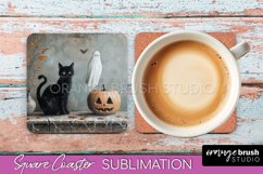 Ghost Coaster - Halloween Square Coaster Sublimation Design Product Image 1