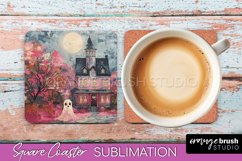 Ghost Coaster - Halloween Square Coaster Sublimation Design Product Image 1