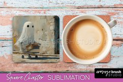 Ghost Coaster - Halloween Square Coaster Sublimation Design Product Image 1