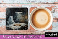 Ghost Coaster - Halloween Square Coaster Sublimation Design Product Image 1