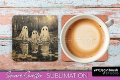 Ghost Coaster - Halloween Square Coaster Sublimation Design Product Image 1