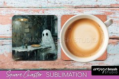 Ghost Coaster - Halloween Square Coaster Sublimation Design Product Image 1