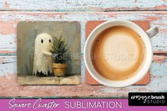 Ghost Coaster - Halloween Square Coaster Sublimation Design Product Image 1