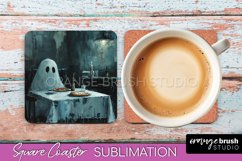Ghost Coaster - Halloween Square Coaster Sublimation Design Product Image 1