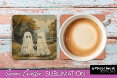 Ghost Coaster - Halloween Square Coaster Sublimation Design Product Image 1