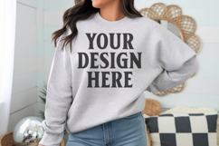 Gildan 18000 Ash Mockup , Crewneck Sweatshirt Boho Mock-up Product Image 1
