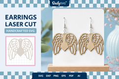 Angel Wing Heart Earrings Laser Cut SVG Product Image 1