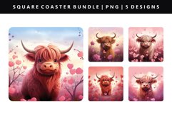 Highland Cow Square Coaster Design | Square Coaster PNG Product Image 1