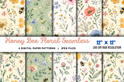 Honey Bee Floral Seamless Digital JPG Product Image 1