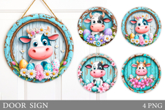 Easter Cow Door Sign Sublimation. Easter Door Sign Design Product Image 1