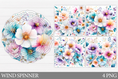 Flowers Wind Spinner Design. Floral Wind Spinner Sublimation Product Image 1