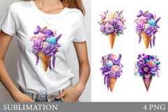 Floral Ice Cream T-Shirt Design. Ice Cream Sublimation Product Image 1