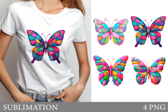 Patchwork Butterfly T-Shirt. Butterfly Sublimation Product Image 1